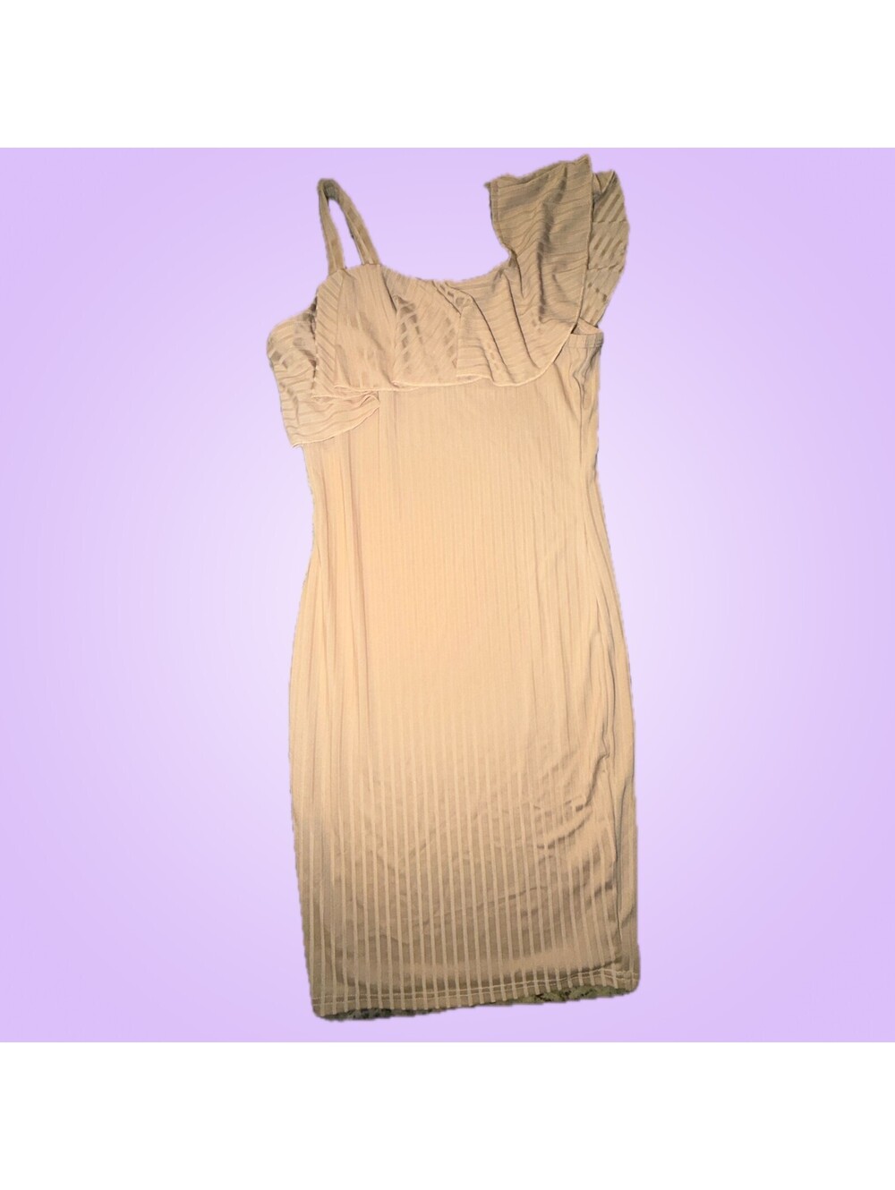 New SHEIN Teen Girls 12–13Y Beige One Shoulder Ruffle Ribbed Bodycon Dress
